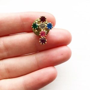 Vintage colorful diamond & gemstone cross pin